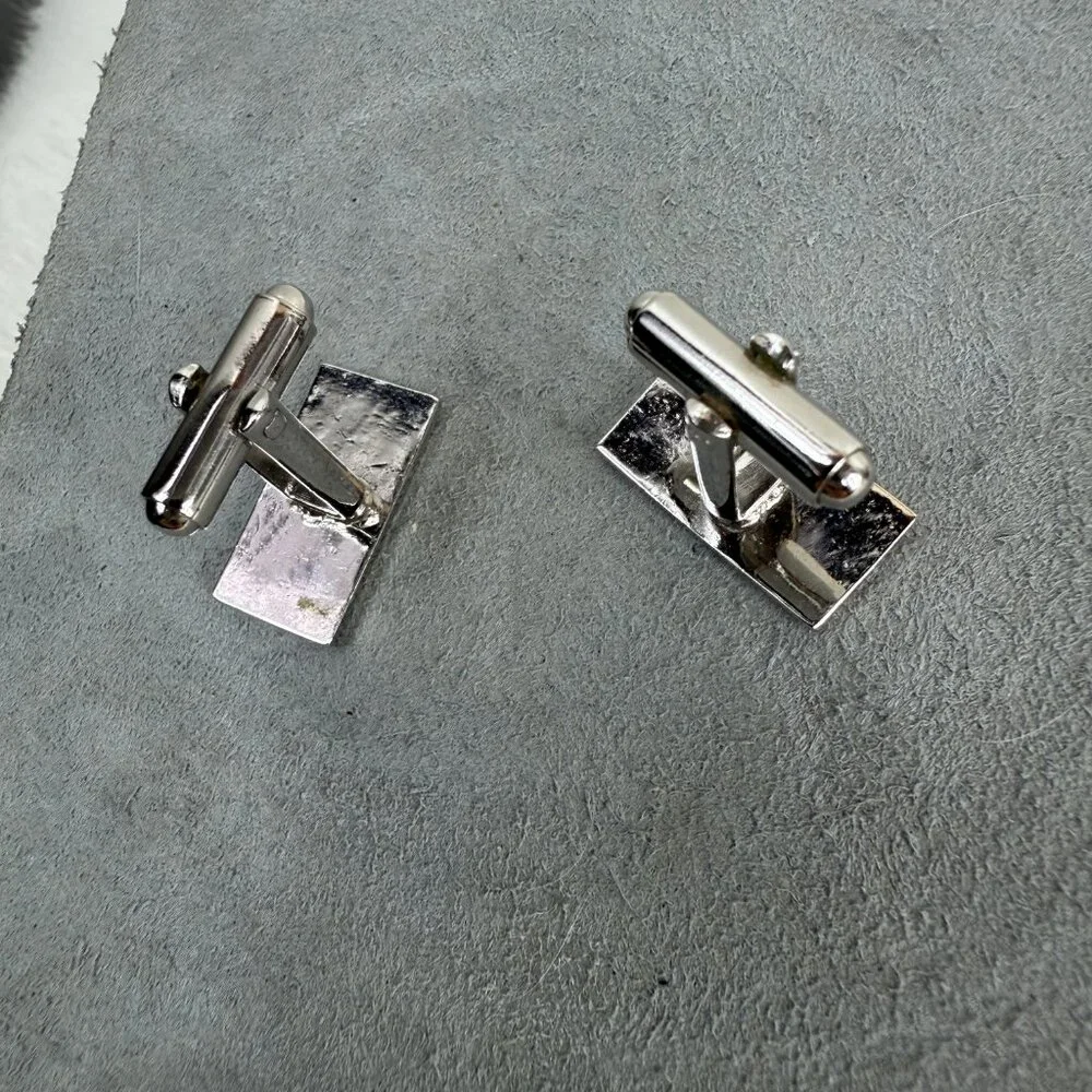 Vintage White & Blue Enamel Silver Tone Cuff Links